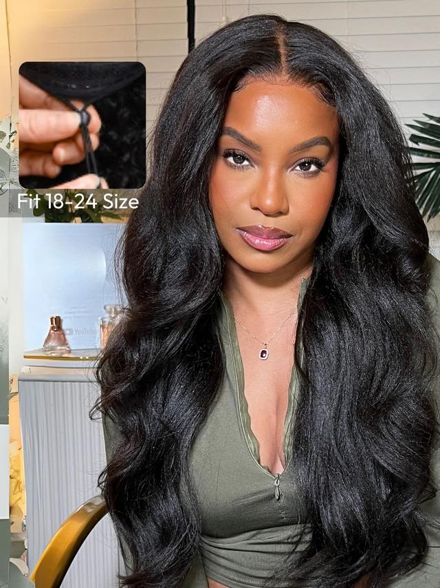 [2-Optional Styles] EasiContour V Part Leave Out Glueless Curly/Yaki Straight Optional Hair Style