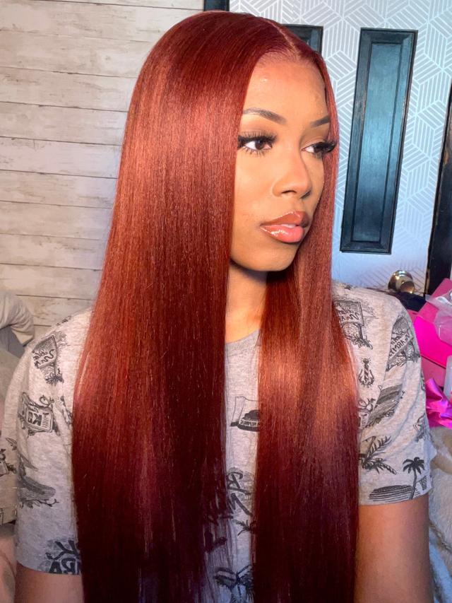 Warm and Sophisticated Reddish Brown Hair Paired With Yaki Textur7x5 Upgrade Larger Lace Closure Promises Versatile Styling Choices