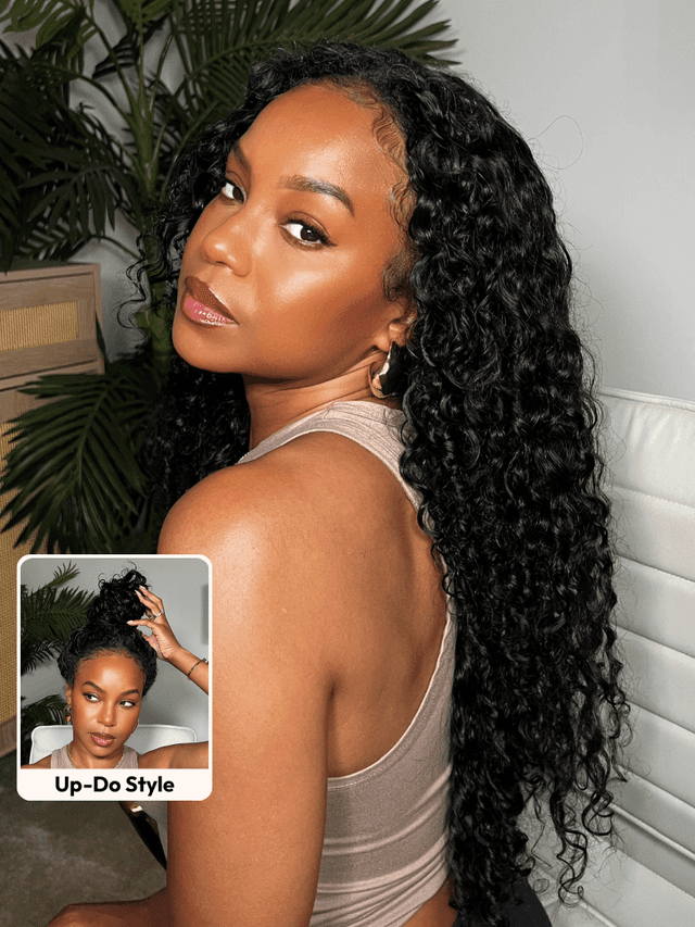 [With Drawstring] Invisi Blend V Part Bouncy Water Wave Curly Seamless Blending Wig Beginner-friendly Install