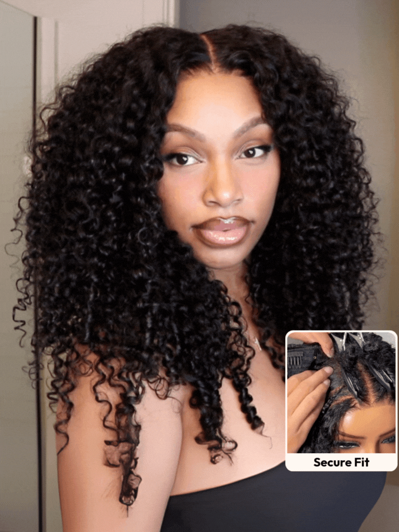 [Dropped $50-$150] InvisiBlend™ V Part Curly Texture Drawstring Human Hair Wig With Finger Coil Ends
