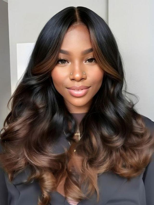 13x4 Pre-Everything Autumn Black to Cappuccino Ombre Loose Wave Wig With Invisible Drawstring