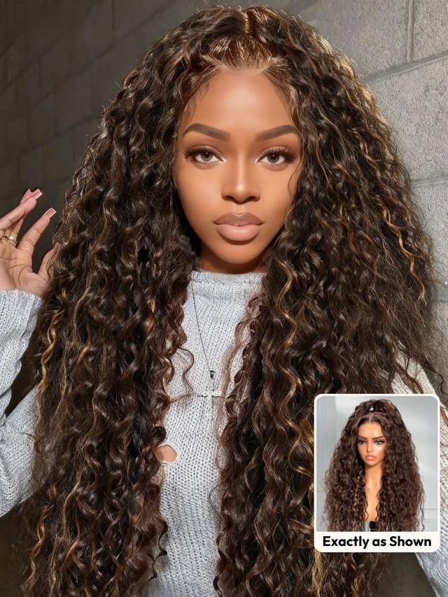 UNice Bye-Bye Knotsâ¢ 7x5 Lace Dark Toffee Brown with Auburn Highlights Water Wave with Invisi Drawstring Wig
