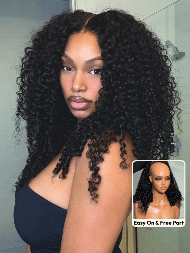 UNice Bye-Bye Knots 7x5 Lace Curly Texture Premium Hair Drawstring Wig With Finger Coil Ends