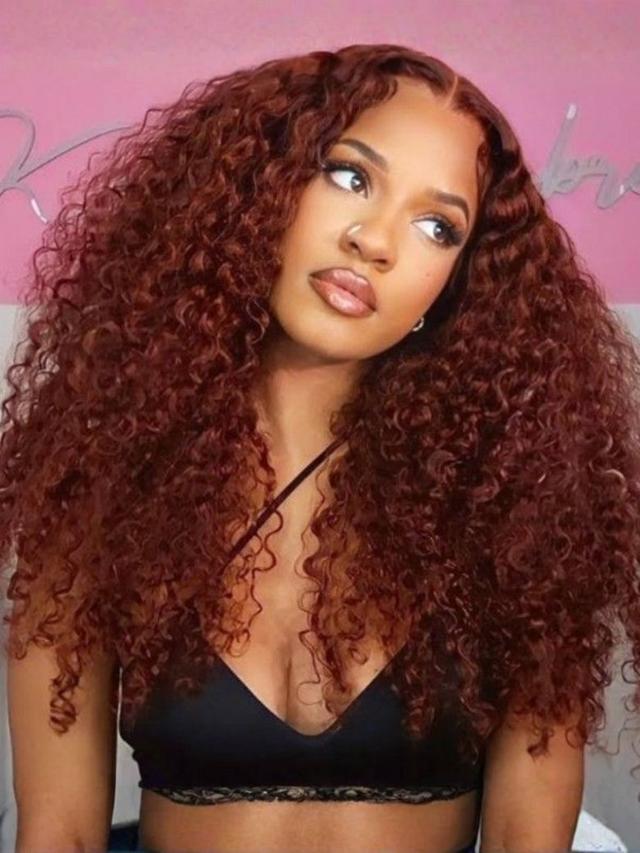 [24"=$99 | 180% Density] 13x4 Pre Everything Wig Reddish Brown Kinky Curly Bleached Knots