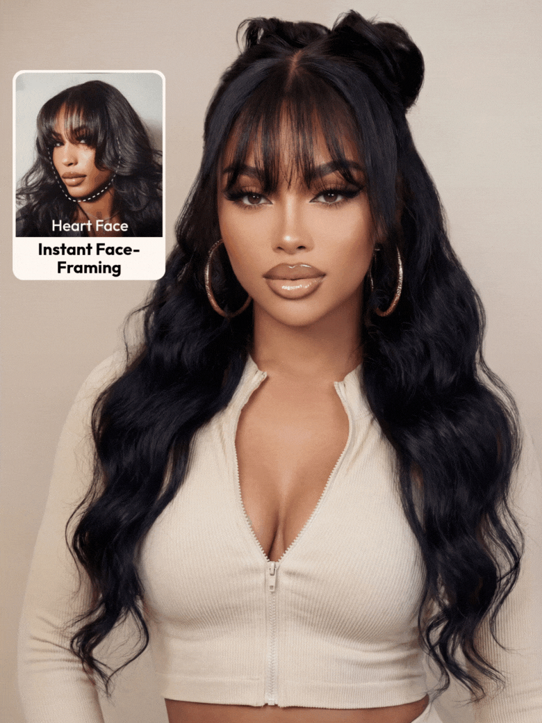 Unice 13x4 Pre-Everything Lace Frontal Wig Fluffy Natural Loose Wave Curtain Bangs Wig With Invisi Drawstring