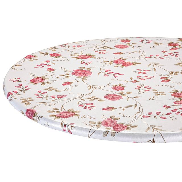 Rose Trellis Elasticized Vinyl Table Cover-40" - 44" dia. Round