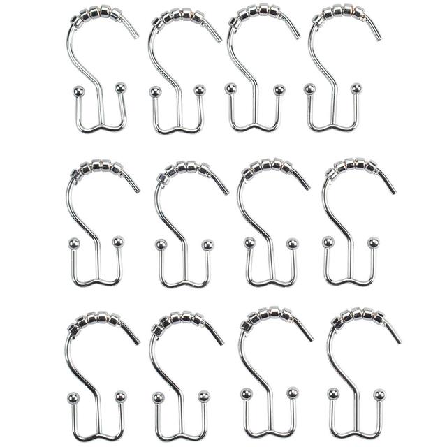Stainless Steel Double Shower Curtain Hooks,Set of 12