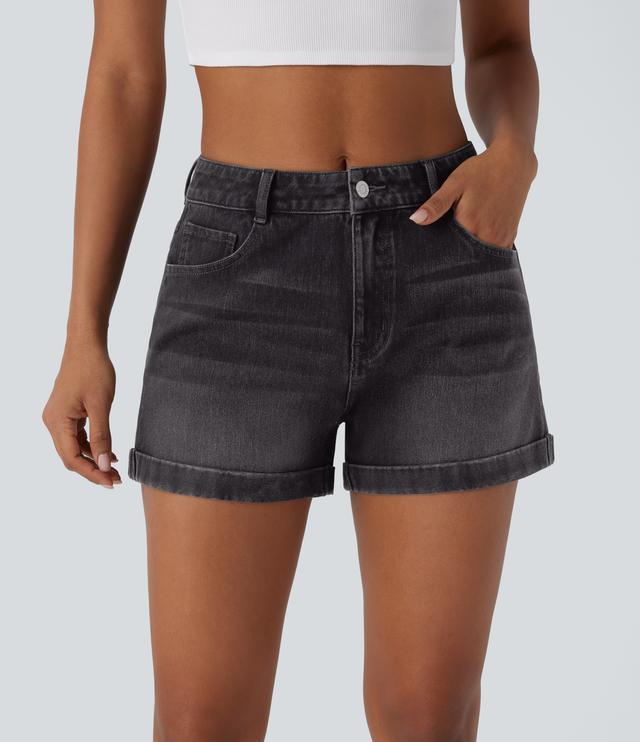 Halara Halara Flex™ Mid Rise Zipper Pockets Denim Casual Shorts 3''  - Cloud Black Denim - XS(regular)