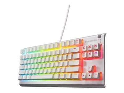 SteelSeries Apex 3 TKL Wired Membrane Whisper Quiet Switch Gaming Keyboard with 8 Zone RGB Backlighting - White