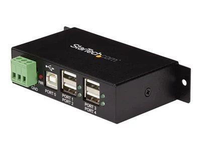StarTech.com 4-Port USB 2.0 Hub - Metal Industrial USB-A Hub - Din Rail, Wall or Desk Mountable USB Data Hub - TAA Compliant USB Expander Hub
