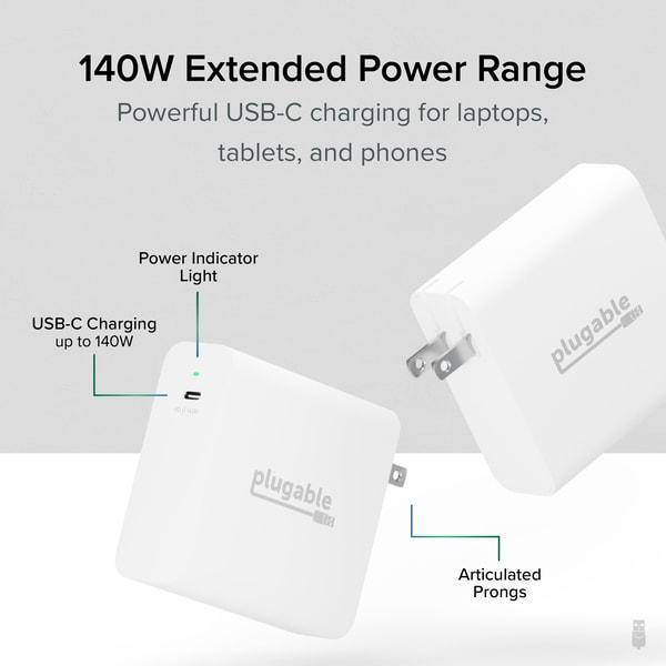 Plugable 140W USB-C Charger, GaN Wall Charger for Laptop, PD 3.1 Power Adapter