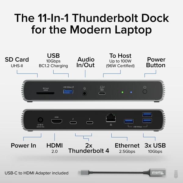 Plugable Thunderbolt 4 & USB4 HDMI Docking Station with 96W Charging