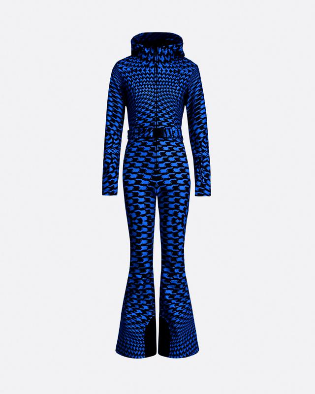 Perfect Moment Women's Twisted Houndstooth Tignes Ski Suit, Ski One Piece, Twisted Houndstooth - True Indigo, XL