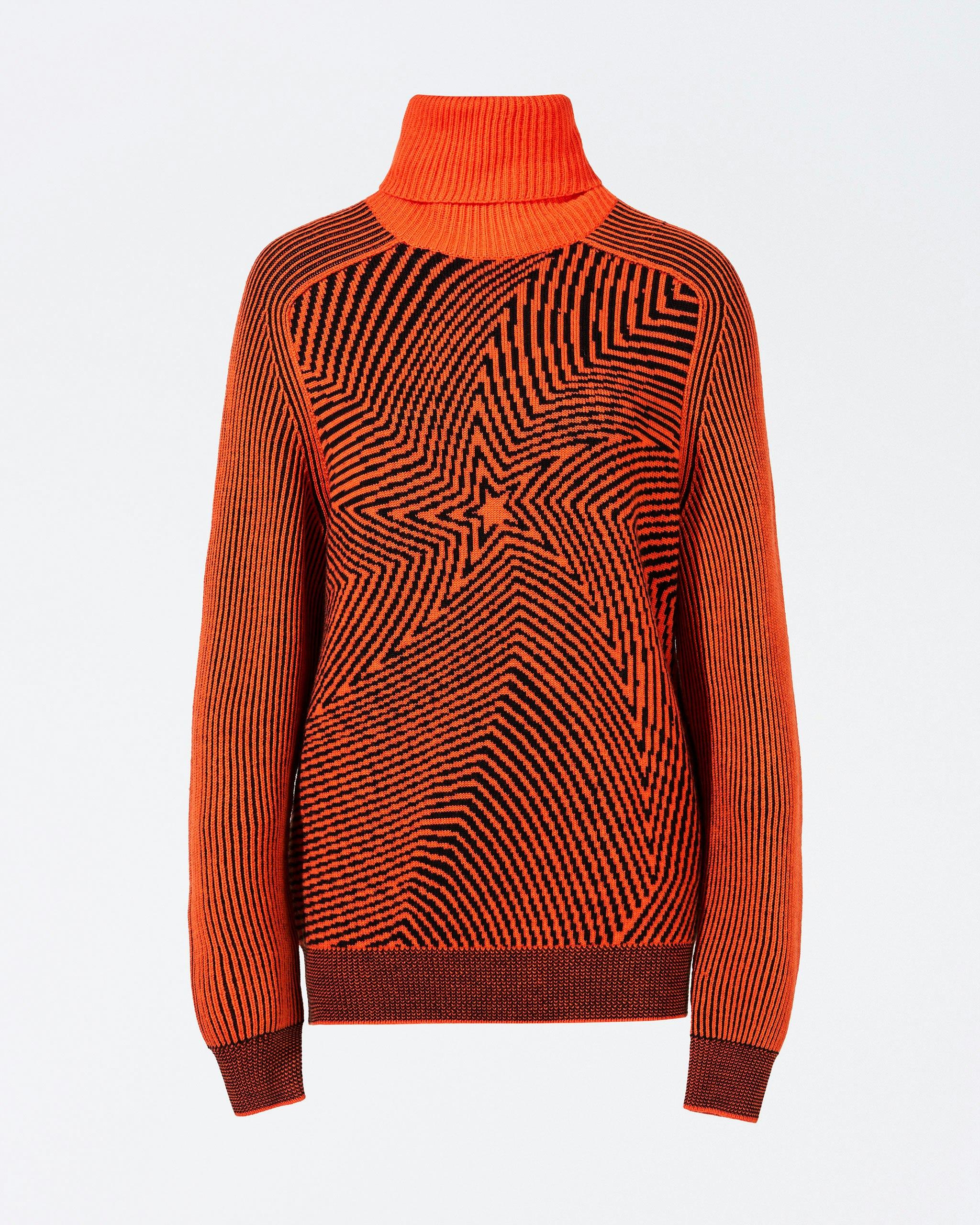 Perfect Moment Women's Star Merino Wool Turtleneck Sweater, Ski Knitwear, Orange, S