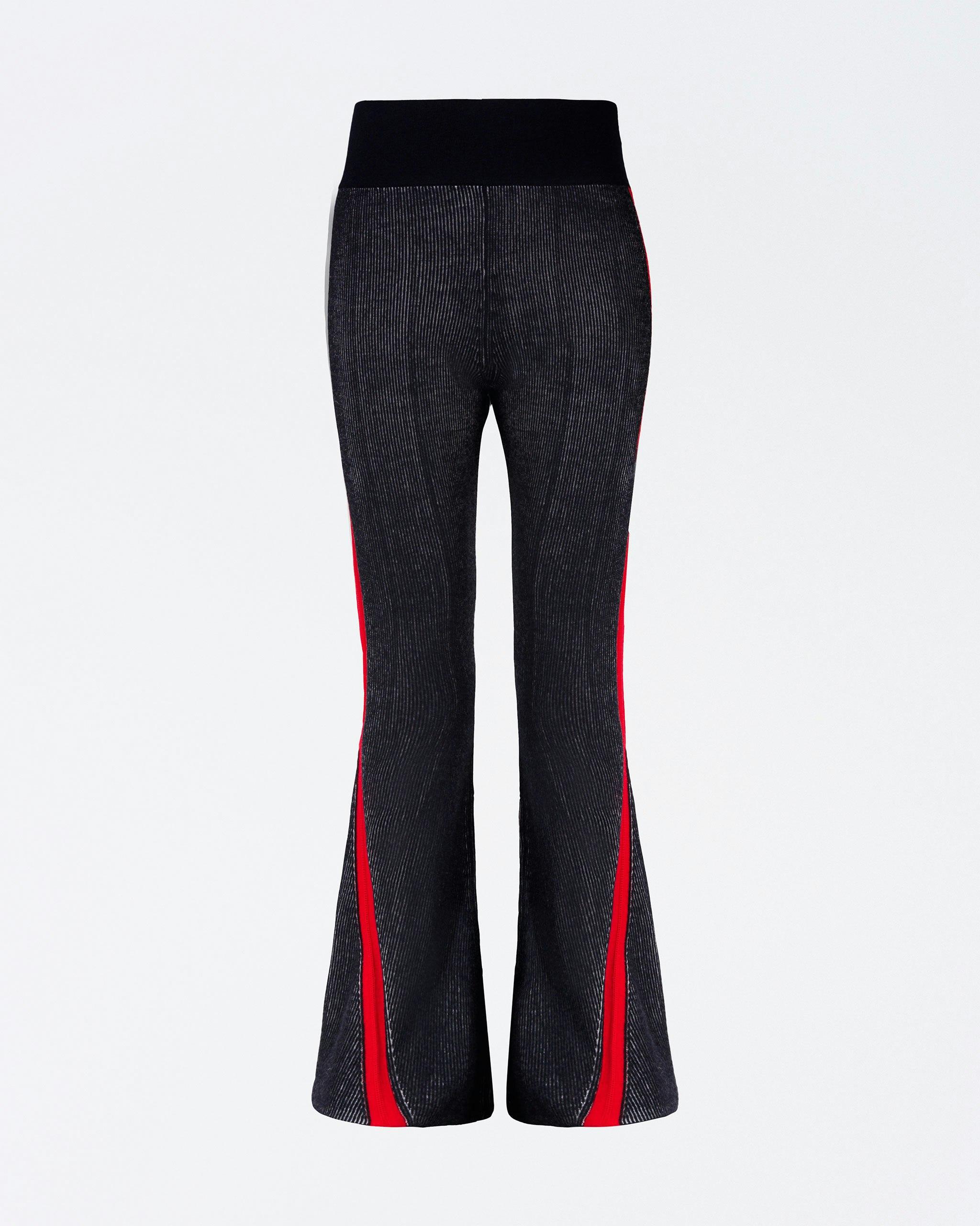 Perfect Moment Women's Evie Knitted Flare Legging, Ski Pants, Dark Charcoal Blue with Red/White, L