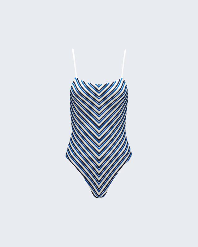 Perfect Moment Womens Salinas Swimsuit, One Piece Swimsuit, Blue / White, XS
