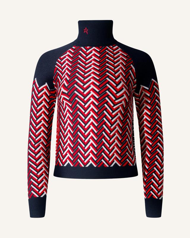 Chunky Chevron Merino Wool Turtleneck Sweater XS