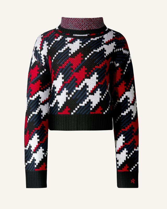 Houndstooth Merino Wool Turtleneck Sweater XS