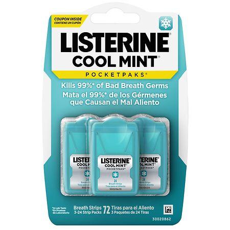 Listerine Pocketpaks Fresh Breath Strips Mint - 24.0 ea x 3 pack