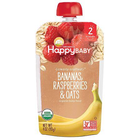 Happy Baby Clearly Crafted Stage 2 Bananas, Raspberries & Oats Pouch Banana Raspberries & Oats, Single Pouch - 4.0 oz