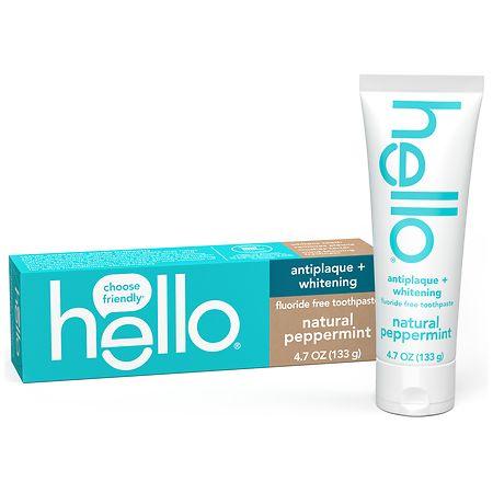 Hello Fluoride Free Toothpaste, Antiplaque + Whitening Natural Peppermint - 4.7 oz
