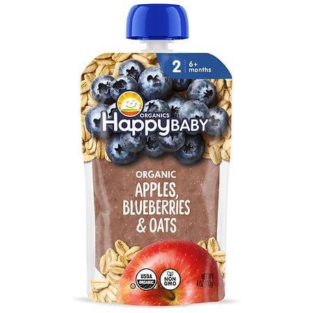 Happy Baby Organics Clearly Crafted Stage 2 Apples, Blueberries & Oats Pouch - 4.0 oz