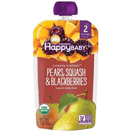 Happy Baby Organics Clearly Crafted Stage 2 Pears, Squash & Blackberries Pouch Pears, Squash & Blackberries - 4.0 oz
