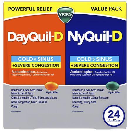 Vicks Dayquil Nyquil Cold & Sinus LiquiCaps, Cold & Sinus Medicine for Adults - 24.0 ea