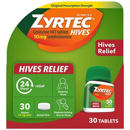 Zyrtec 24 Hour Hives Relief Tablets, 10 mg Cetirizine HCl - 30.0 ea