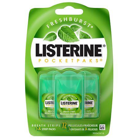 Listerine Pocketpaks Breath Freshener Strips Spearmint - 24.0 ea x 3 pack