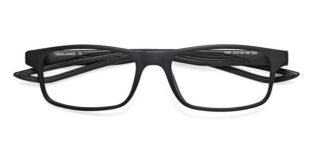 Matte Black Wrap Around Classic TR90 Rectangle Blue Light Glasses - Bill
