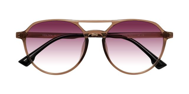 Caramel Crystal Double Bridge Low Bridge Fit Ultem Gradient Sunglasses with Wine Sunwear Lenses - Louis