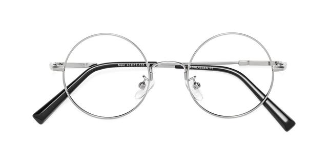 Silver Narrow Retro-Vintage Flexible Round Blue Light Glasses - Melo
