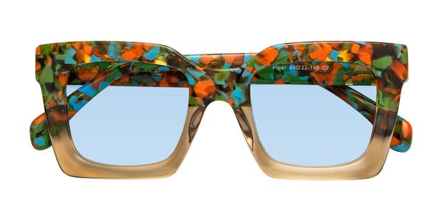 Floral/Amber Oversized Thick Square Tinted Sunglasses with Light Blue Sunwear Lenses - Piper
