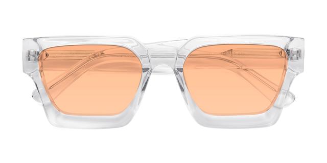 Clear Thick Geek-Chic Geometric Tinted Sunglasses with Light Orange Sunwear Lenses - Powers