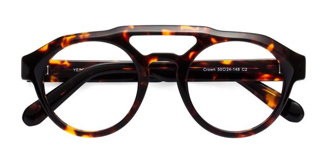 Tortoise Retro-Vintage Double Bridge Acetate Round Blue Light Glasses - Crown