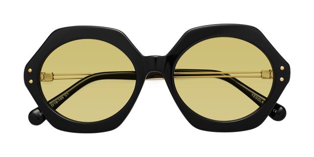 Black Oversized Acetate Geometric Tinted Sunglasses with Medium Champagne Sunwear Lenses - Skye