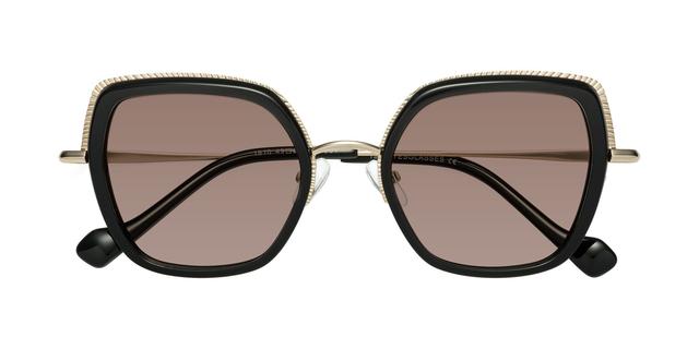 Black/Gold Low Bridge Fit Nose Pads Butterfly Tinted Sunglasses with Medium Brown Sunwear Lenses - Yates