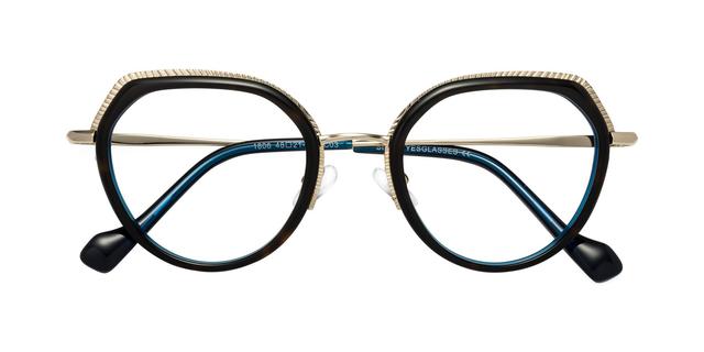 Tortoise/Peacock Blue Nose Pads Low Bridge Fit Geometric Full-Rim Eyeglasses - Storms