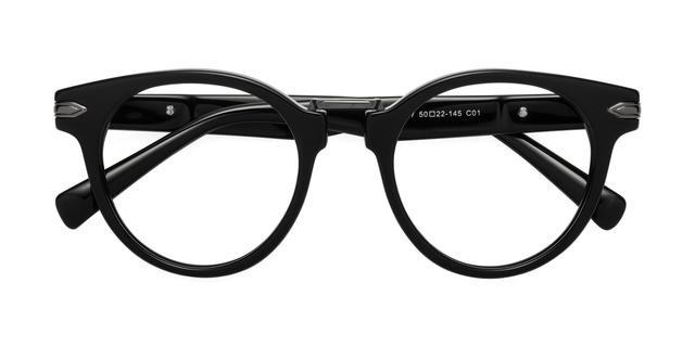 Black Geek-Chic Round Geometric Full-Rim Reading Glasses - Alfonso