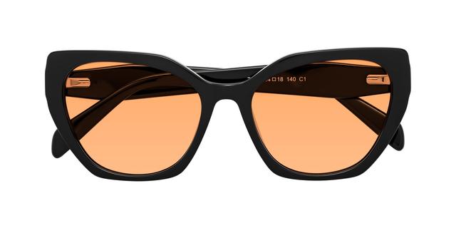Black Hipster Cat-Eye Geometric Tinted Sunglasses with Medium Orange Sunwear Lenses - Tilton