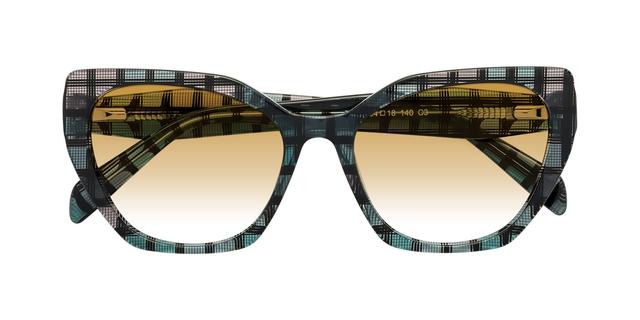 Blue Grid Hipster Cat-Eye Geometric Gradient Sunglasses with Champagne Sunwear Lenses - Tilton