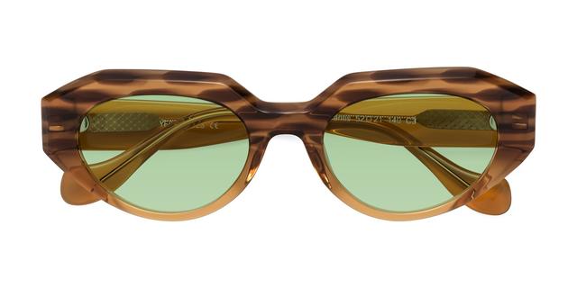 Amber Striped Thick Geek-Chic Geometric Tinted Sunglasses with Medium Green Sunwear Lenses - Vantis