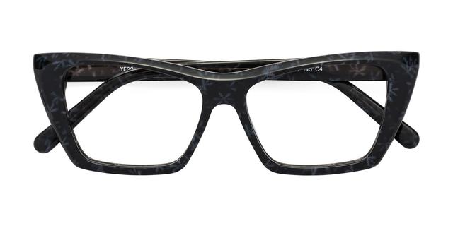 Dark Gray Snowflake Retro-Vintage Bifocal & Progressive Acetate Cat-Eye Eyeglasses - Khoi