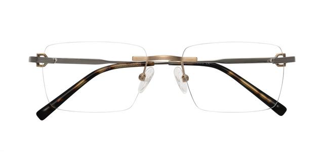 Gold/Silver Medium Metal Rectangle Rimless Blue Light Glasses - Aloe