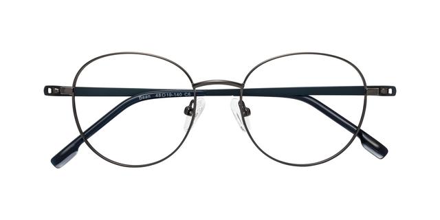 Gunmetal Retro-Vintage Low Bridge Fit Metal Round Blue Light Glasses - Bean