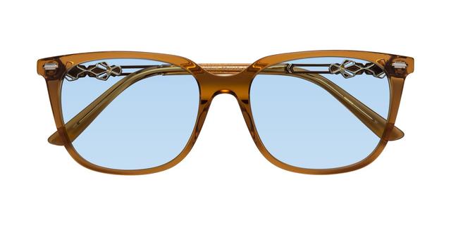 Maple Syrup Hipster Acetate Trapezoid Tinted Sunglasses with Light Blue Sunwear Lenses - Dahlia
