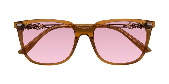 Maple Syrup Hipster Acetate Trapezoid Tinted Sunglasses with Light Wine Sunwear Lenses - Dahlia