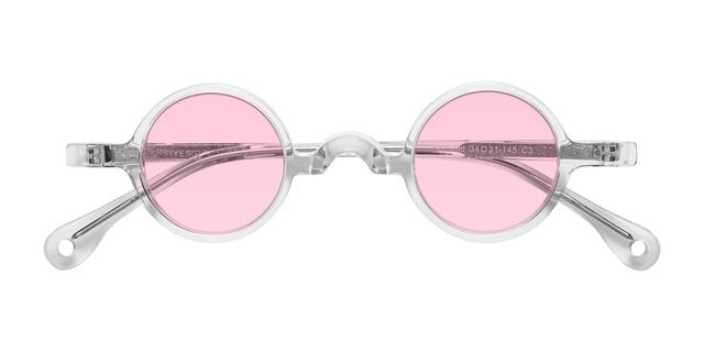 Clear Grandpa Geek-Chic Round Tinted Sunglasses with Light Pink Sunwear Lenses - Hominid