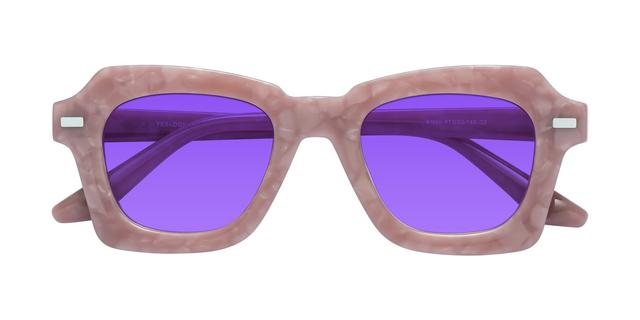 Plum Marble Thick Geek-Chic Geometric Tinted Sunglasses with Purple Sunwear Lenses - Alden